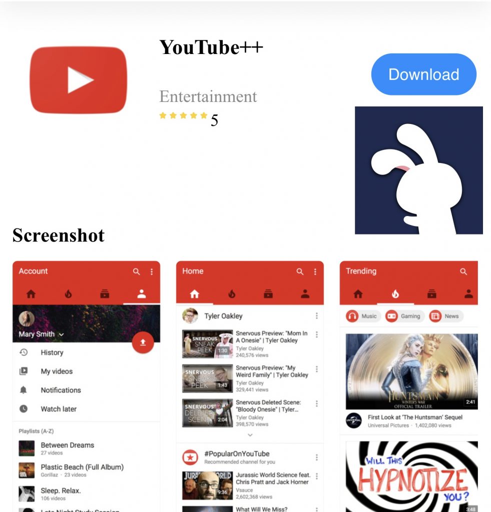 YouTube++ downloader TutuApp